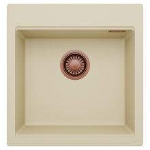 HD Infinity Beige 48 egymedencés gránit mosogatótálca, soft bézs színben, szálcsiszolt réz leeresztő szifonnal