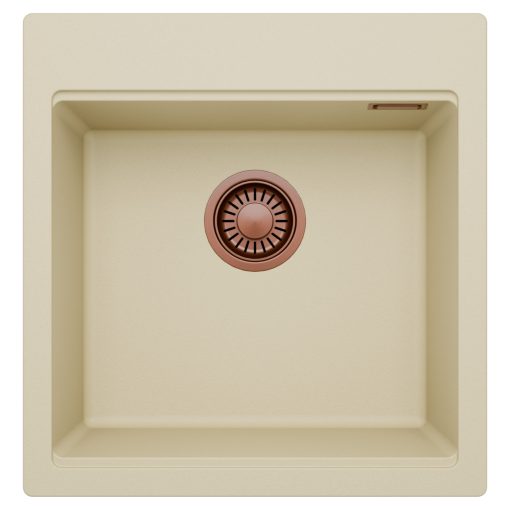 HD Infinity Beige 48 egymedencés gránit mosogatótálca, soft bézs színben, szálcsiszolt réz leeresztő szifonnal