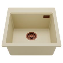 HD Infinity Beige 48 egymedencés gránit mosogatótálca, soft bézs színben, szálcsiszolt réz leeresztő szifonnal