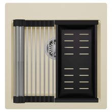 HD Infinity Beige 48 egymedencés gránit mosogatótálca szett, acél csepegtetőráccsal és matt fekete kosárral, soft bézs színben