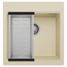 HD Infinity Beige 48 egymedencés gránit mosogatótálca szett, acél csepegtetőkosárral, soft bézs színben