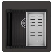 HD Infinity Antracit 48 egymedencés gránit mosogatótálca szett, matt fekete csepegtetőráccsal és krómozott kosárral, matt antracit színben, szálcsiszolt króm leeresztő szifonnal