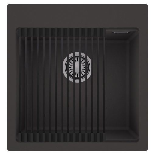 HD Infinity Antracit 48 egymedencés gránit mosogatótálca szett, matt fekete csepegtetőráccsal, matt antracit színben, szálcsiszolt króm leeresztő szifonnal