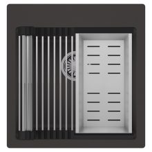 HD Infinity Antracit 48 egymedencés gránit mosogatótálca szett, acél csepegtetőráccsal és kosárral, matt antracit színben, szálcsiszolt króm leeresztő szifonnal