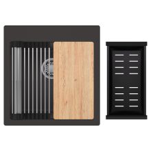 HD Infinity Antracit 48 egymedencés gránit mosogatótálca szett, vágódeszkával, acél csepegtetőráccsal és matt fekete kosárral, matt antracit színben, szálcsiszolt króm leeresztő szifonnal