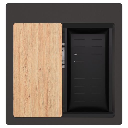 HD Infinity Antracit 48 egymedencés gránit mosogatótálca szett, vágódeszkával, matt fekete csepegtetőkosárral, matt antracit színben, szálcsiszolt króm leeresztő szifonnal