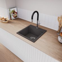 HD Infinity Antracit 48 egymedencés gránit mosogatótálca, vágódeszkával, matt antracit színben, szálcsiszolt króm leeresztő szifonnal