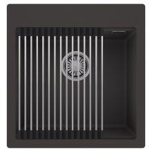 HD Infinity Antracit 48 egymedencés gránit mosogatótálca szett, acél csepegtetőráccsal, matt antracit színben, szálcsiszolt króm leeresztő szifonnal