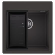 HD Infinity Antracit 48 egymedencés gránit mosogatótálca szett, matt fekete csepegtetőkosárral, matt antracit színben, szálcsiszolt króm leeresztő szifonnal