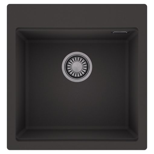 HD Infinity Antracit 48 egymedencés gránit mosogatótálca, matt antracit színben, szálcsiszolt króm leeresztő szifonnal