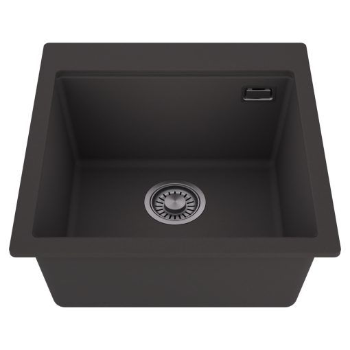 HD Infinity Antracit 48 egymedencés gránit mosogatótálca, matt antracit színben, szálcsiszolt króm leeresztő szifonnal