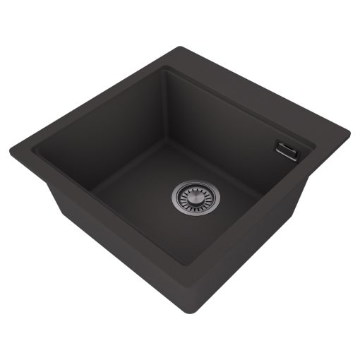 HD Infinity Antracit 48 egymedencés gránit mosogatótálca, matt antracit színben, szálcsiszolt króm leeresztő szifonnal