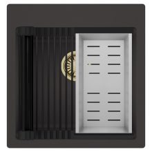 HD Infinity Antracit 48 egymedencés gránit mosogatótálca szett, matt fekete csepegtetőráccsal és krómozott kosárral, matt antracit színben, szálcsiszolt arany leeresztő szifonnal