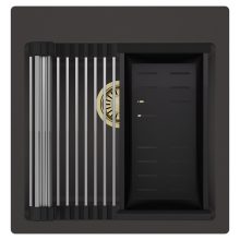 HD Infinity Antracit 48 egymedencés gránit mosogatótálca szett, acél csepegtetőráccsal és matt fekete kosárral, matt antracit színben, szálcsiszolt arany leeresztő szifonnal