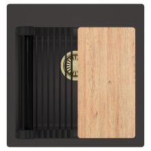 HD Infinity Antracit 48 egymedencés gránit mosogatótálca szett, vágódeszkával, matt fekete csepegtetőráccsal, matt antracit színben, szálcsiszolt arany leeresztő szifonnal