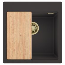 HD Infinity Antracit 48 egymedencés gránit mosogatótálca, vágódeszkával, matt antracit színben, szálcsiszolt arany leeresztő szifonnal