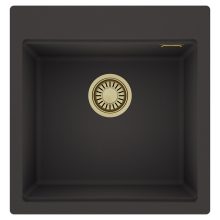 HD Infinity Antracit 48 egymedencés gránit mosogatótálca, matt antracit színben, szálcsiszolt arany leeresztő szifonnal