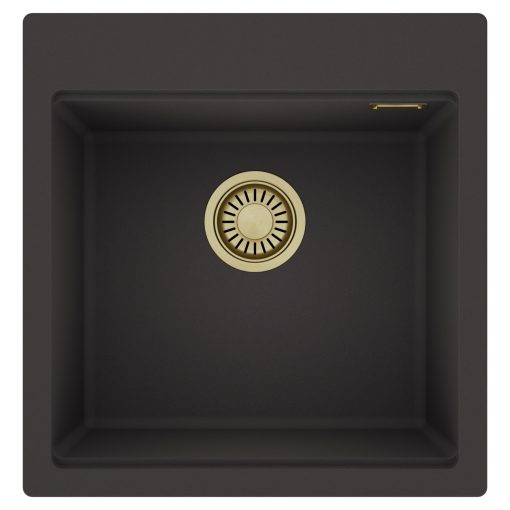 HD Infinity Antracit 48 egymedencés gránit mosogatótálca, matt antracit színben, szálcsiszolt arany leeresztő szifonnal