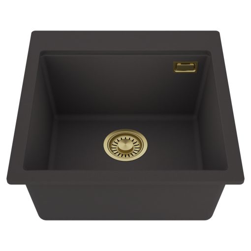 HD Infinity Antracit 48 egymedencés gránit mosogatótálca, matt antracit színben, szálcsiszolt arany leeresztő szifonnal