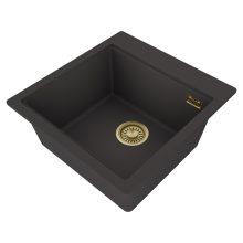 HD Infinity Antracit 48 egymedencés gránit mosogatótálca, matt antracit színben, szálcsiszolt arany leeresztő szifonnal