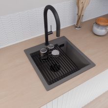 HD Infinity Antracit 48 egymedencés gránit mosogatótálca szett, matt fekete csepegtetőráccsal és kosárral, matt antracit színben, matt fekete leeresztő szifonnal