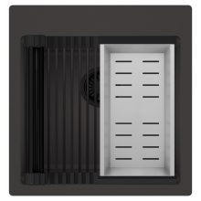 HD Infinity Antracit 48 egymedencés gránit mosogatótálca szett, matt fekete csepegtetőráccsal és krómozott kosárral, matt antracit színben, matt fekete leeresztő szifonnal