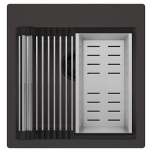 HD Infinity Antracit 48 egymedencés gránit mosogatótálca szett, acél csepegtetőráccsal és kosárral, matt antracit színben, matt fekete leeresztő szifonnal