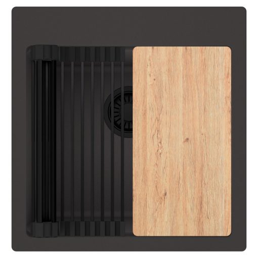 HD Infinity Antracit 48 egymedencés gránit mosogatótálca szett, vágódeszkával, matt fekete csepegtetőráccsal, matt antracit színben, matt fekete leeresztő szifonnal