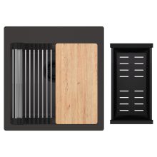 HD Infinity Antracit 48 egymedencés gránit mosogatótálca szett, vágódeszkával, acél csepegtetőráccsal és matt fekete kosárral, matt antracit színben, matt fekete leeresztő szifonnal