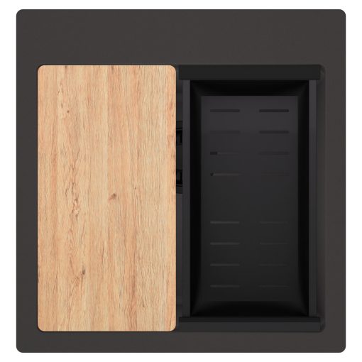 HD Infinity Antracit 48 egymedencés gránit mosogatótálca szett, vágódeszkával, matt fekete csepegtetőkosárral, matt antracit színben, matt fekete leeresztő szifonnal