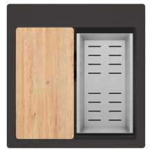 HD Infinity Antracit 48 egymedencés gránit mosogatótálca szett, vágódeszkával, acél csepegtetőkosárral, matt antracit színben, matt fekete leeresztő szifonnal