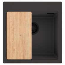 HD Infinity Antracit 48 egymedencés gránit mosogatótálca, vágódeszkával, matt antracit színben, matt fekete leeresztő szifonnal