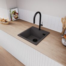 HD Infinity Antracit 48 egymedencés gránit mosogatótálca, vágódeszkával, matt antracit színben, matt fekete leeresztő szifonnal