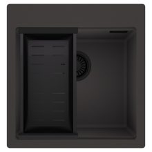 HD Infinity Antracit 48 egymedencés gránit mosogatótálca szett, matt fekete csepegtetőkosárral, matt antracit színben, matt fekete leeresztő szifonnal