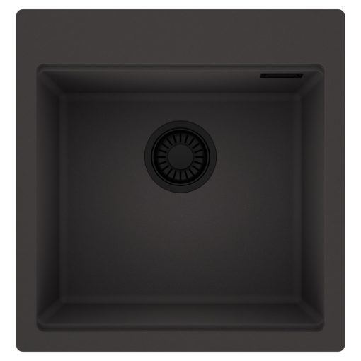 HD Infinity Antracit 48 egymedencés gránit mosogatótálca, matt antracit színben, matt fekete leeresztő szifonnal