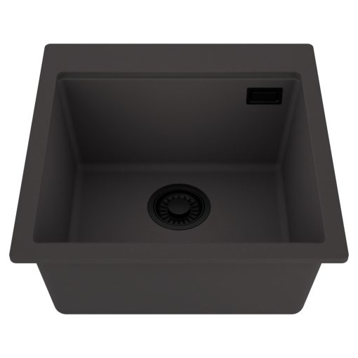 HD Infinity Antracit 48 egymedencés gránit mosogatótálca, matt antracit színben, matt fekete leeresztő szifonnal