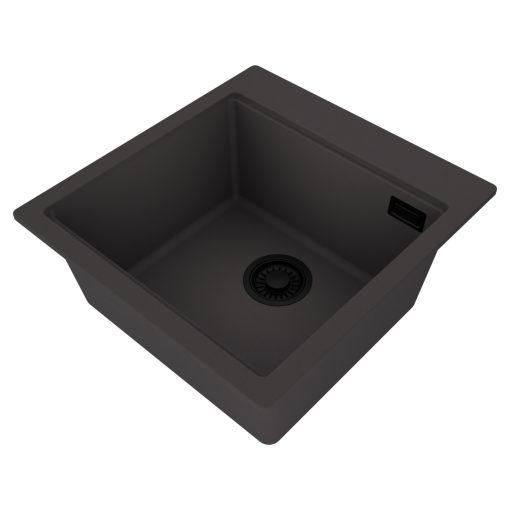 HD Infinity Antracit 48 egymedencés gránit mosogatótálca, matt antracit színben, matt fekete leeresztő szifonnal