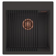 HD Infinity Antracit 48 egymedencés gránit mosogatótálca szett, matt fekete csepegtetőráccsal, matt antracit színben, szálcsiszolt réz leeresztő szifonnal