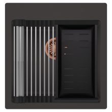 HD Infinity Antracit 48 egymedencés gránit mosogatótálca szett, acél csepegtetőráccsal és matt fekete kosárral, matt antracit színben, szálcsiszolt réz leeresztő szifonnal