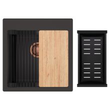 HD Infinity Antracit 48 egymedencés gránit mosogatótálca szett, vágódeszkával, matt fekete csepegtetőráccsal és kosárral, matt antracit színben, szálcsiszolt réz leeresztő szifonnal