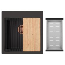 HD Infinity Antracit 48 egymedencés gránit mosogatótálca szett, vágódeszkával, matt fekete csepegtetőráccsal és krómozott kosárral, matt antracit színben, szálcsiszolt réz leeresztő szifonnal