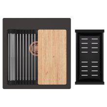 HD Infinity Antracit 48 egymedencés gránit mosogatótálca szett, vágódeszkával, acél csepegtetőráccsal és matt fekete kosárral, matt antracit színben, szálcsiszolt réz leeresztő szifonnal