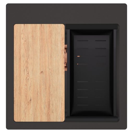 HD Infinity Antracit 48 egymedencés gránit mosogatótálca szett, vágódeszkával, matt fekete csepegtetőkosárral, matt antracit színben, szálcsiszolt réz leeresztő szifonnal