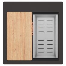 HD Infinity Antracit 48 egymedencés gránit mosogatótálca szett, vágódeszkával, acél csepegtetőkosárral, matt antracit színben, szálcsiszolt réz leeresztő szifonnal