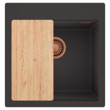HD Infinity Antracit 48 egymedencés gránit mosogatótálca, vágódeszkával, matt antracit színben, szálcsiszolt réz leeresztő szifonnal