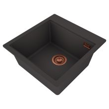 HD Infinity Antracit 48 egymedencés gránit mosogatótálca, vágódeszkával, matt antracit színben, szálcsiszolt réz leeresztő szifonnal