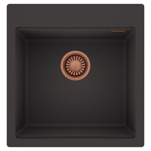 HD Infinity Antracit 48 egymedencés gránit mosogatótálca, matt antracit színben, szálcsiszolt réz leeresztő szifonnal