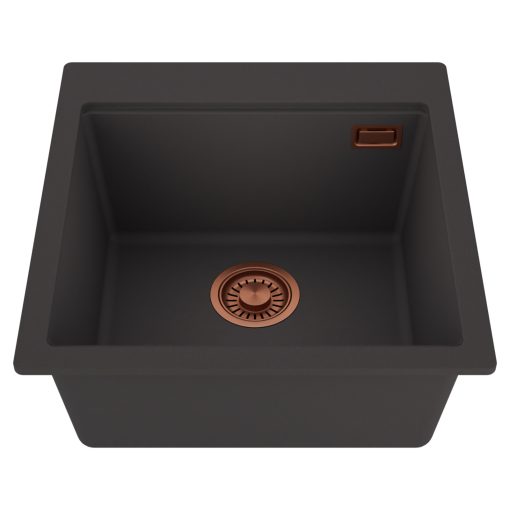 HD Infinity Antracit 48 egymedencés gránit mosogatótálca, matt antracit színben, szálcsiszolt réz leeresztő szifonnal