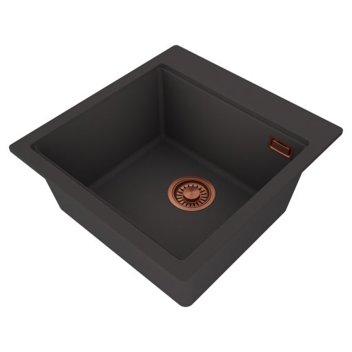 HD Infinity Antracit 48 egymedencés gránit mosogatótálca, matt antracit színben, szálcsiszolt réz leeresztő szifonnal