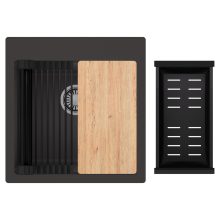 HD Infinity Antracit 48 egymedencés gránit mosogatótálca szett, vágódeszkával, matt fekete csepegtetőráccsal és kosárral, matt antracit színben